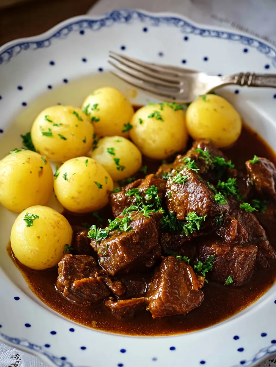 Ein Plate mit gegrilltem Fleisch, Kartoffeln und Zwiebeln.