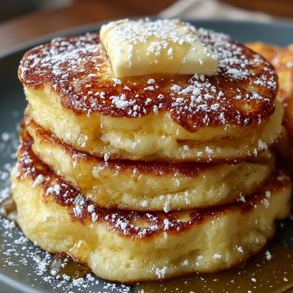 Eine Platte mit Pancakes, die mit Butter und Zucker bestreut sind.