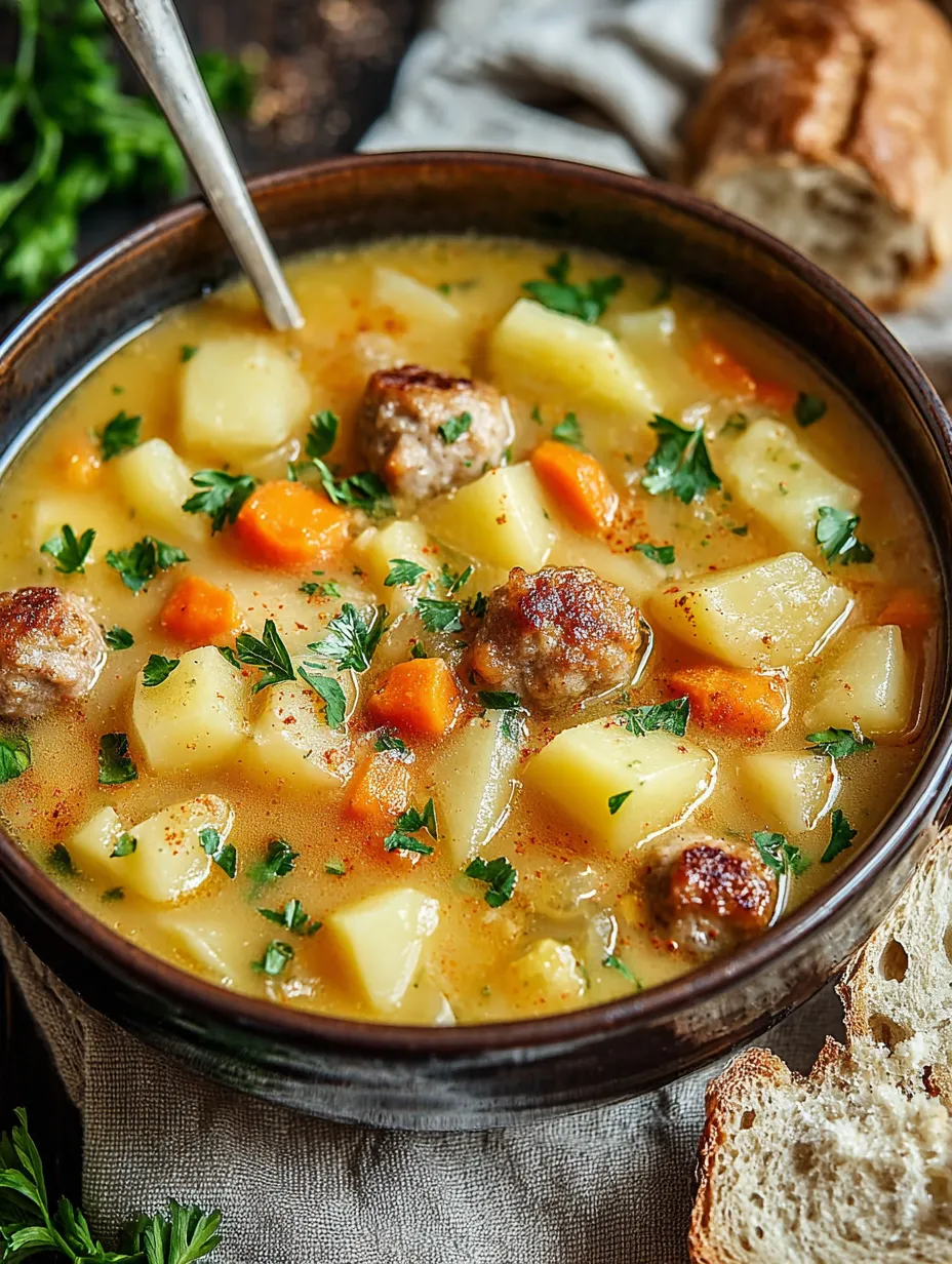Ein Topf mit einer Mischung aus Kartoffeln, Zwiebeln, Karotten, Sausage und Kokosmilch.