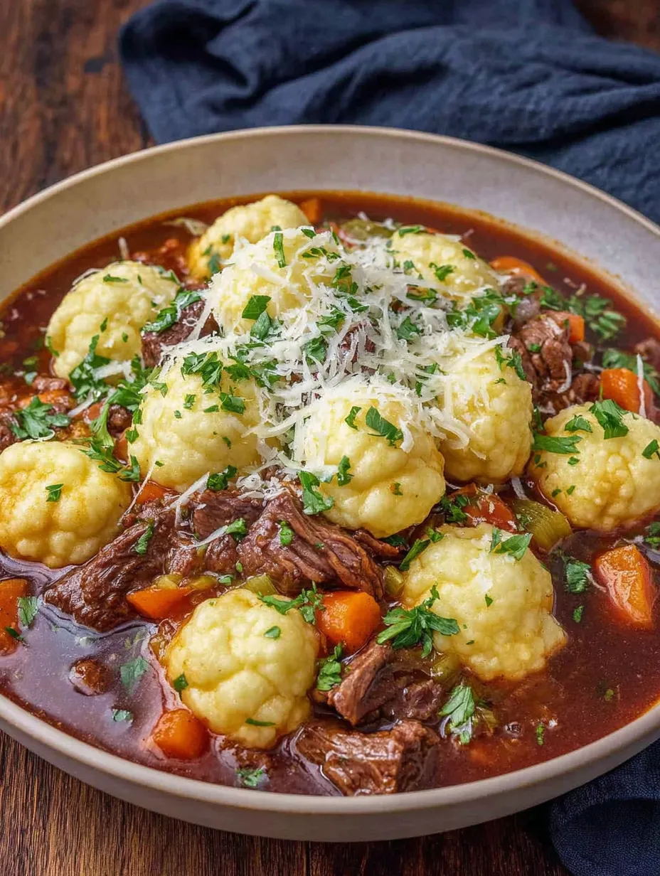 Ein großer Topf mit einer Mischung aus Fleisch, Kartoffeln, Zwiebeln und Sauce.