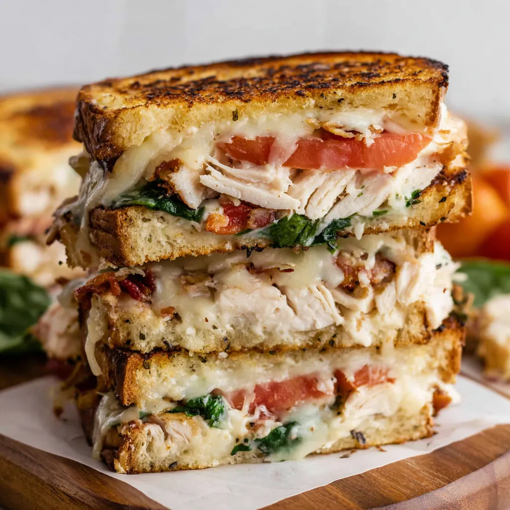 Eine Schicht aus Tomaten, Brokkoli und Käse auf einem Sandwich.