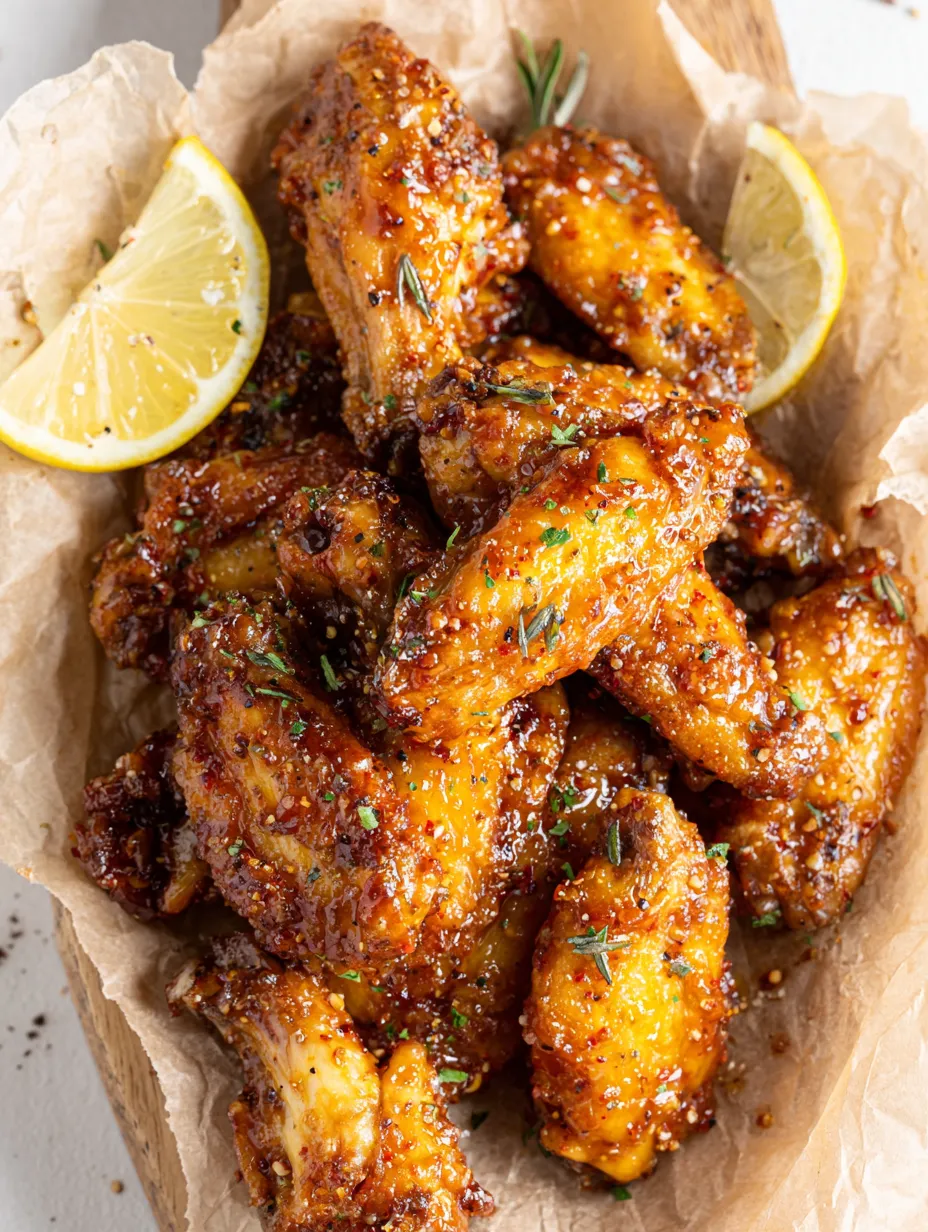Ein Bündel von Chicken-Wings mit Gewürzen und Zitrusfrüchten.