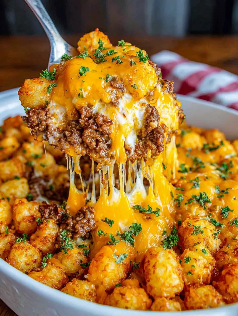 Eine Schüssel mit Tater-Tots und Käse.