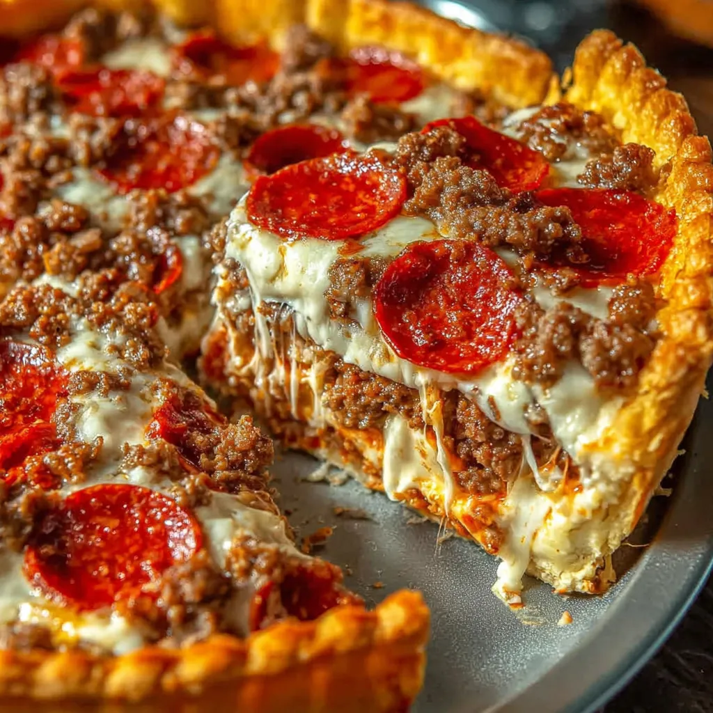 Eine Pizza mit Tomaten, Pepperoni und Mozzarella auf einem Teller.