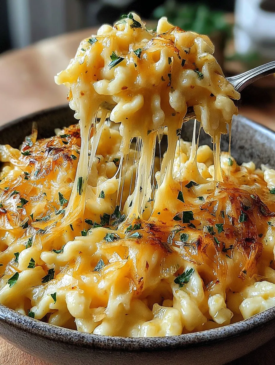 Eine Schüssel mit Macaroni und Käse, der in den Schüssel gegeben wird.