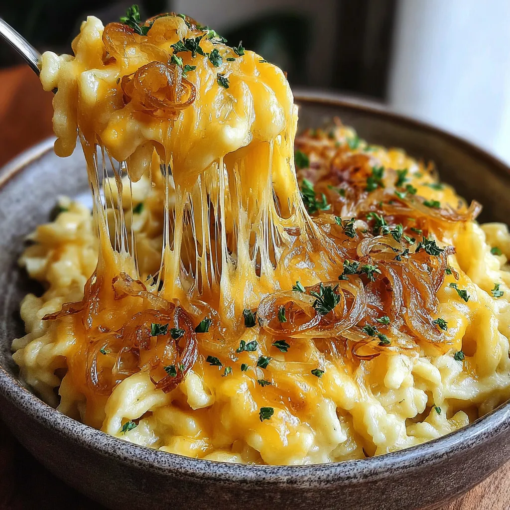 Ein Schälchen mit Macaroni und Käse, das in ein Schälchen gegeben wird.
