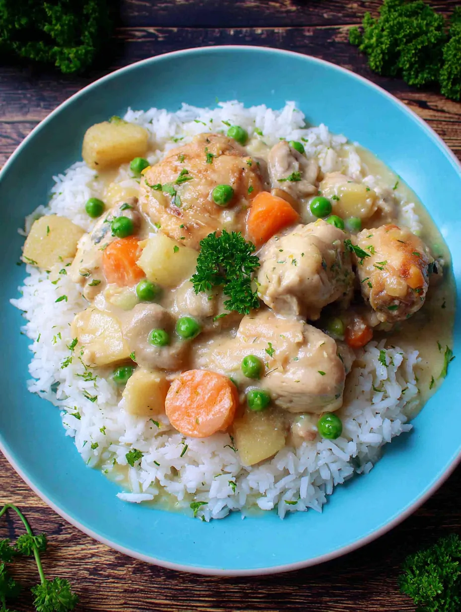 Ein Plate mit Reis und Gemüse, darunter Karotten, Zwiebeln und Kartoffeln.