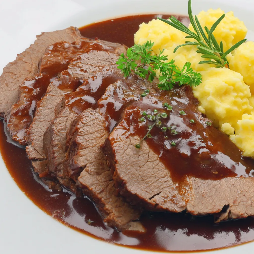 Eine Tafel mit rohem Fleisch und Sauce.
