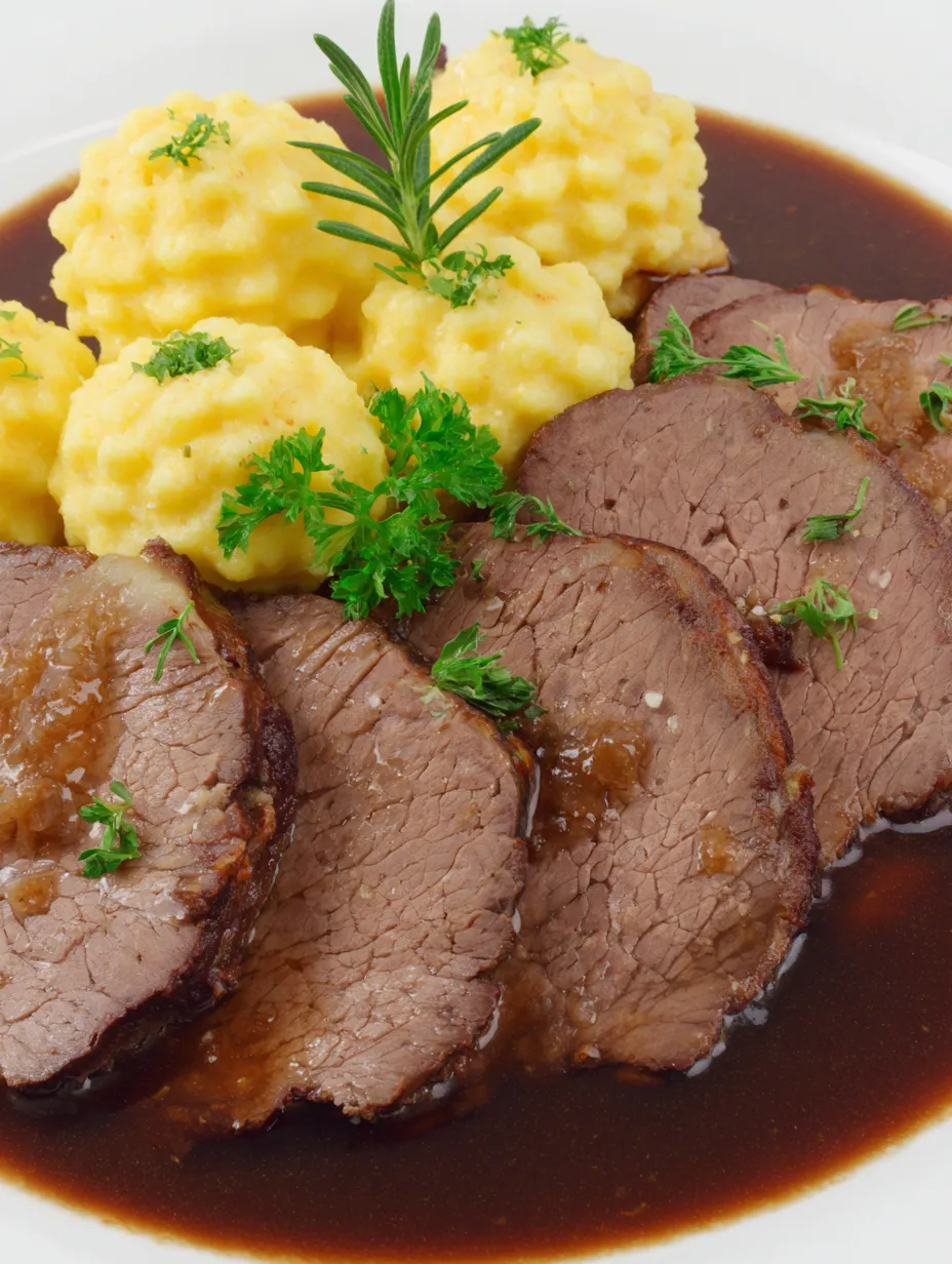 Eine Tafel mit gegrilltem Fleisch, gegrillten Kartoffeln und Sauce.