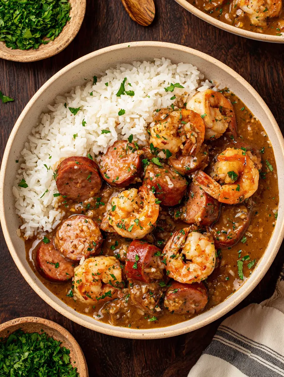 Ein großer, weißer Becher mit einer Mischung aus Rice, Shrimp und Tomaten.