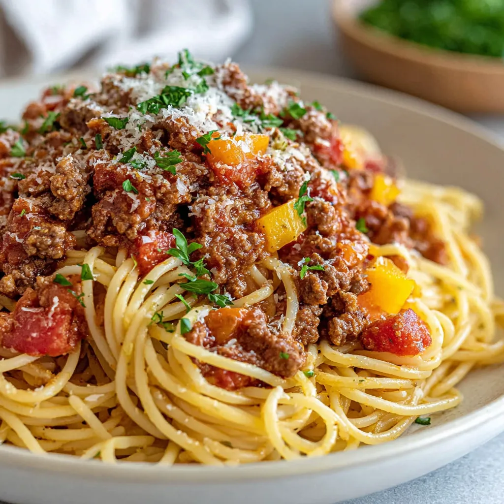Ein weißes Tischtuch liegt auf einem Tisch, auf dem eine Schüssel mit Spaghetti und Käse steht.