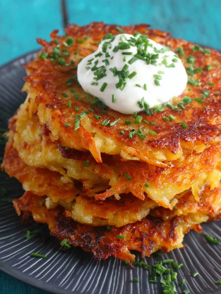 Eine Schicht aus Kartoffeln und Zwiebeln auf einem Plate.