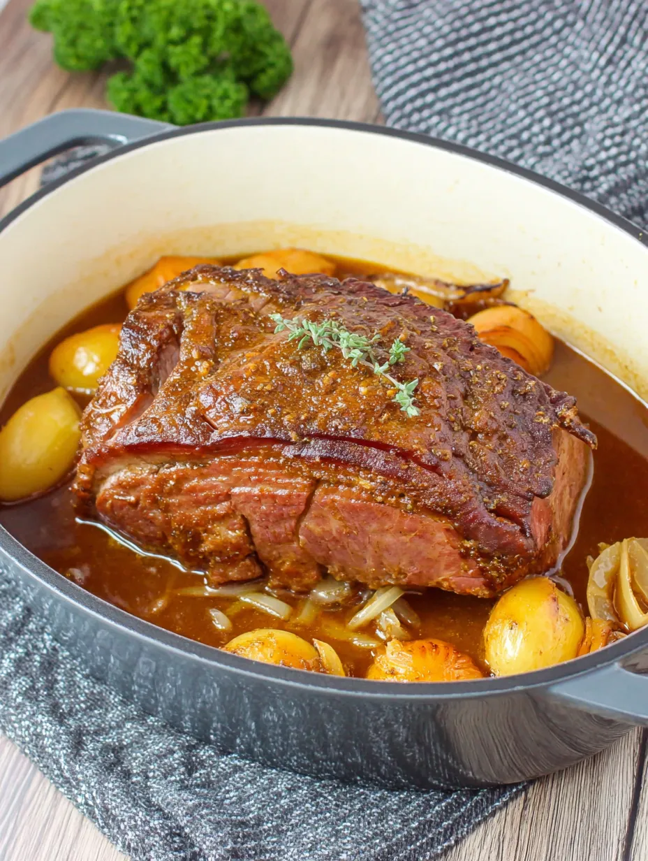 A pot of meat and vegetables.
