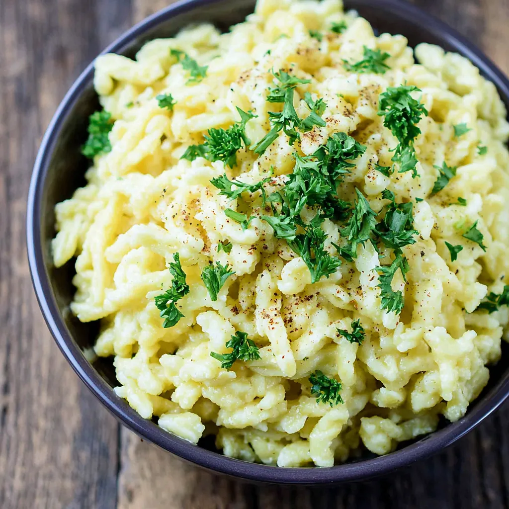 A bowl of pasta with herbs on top.