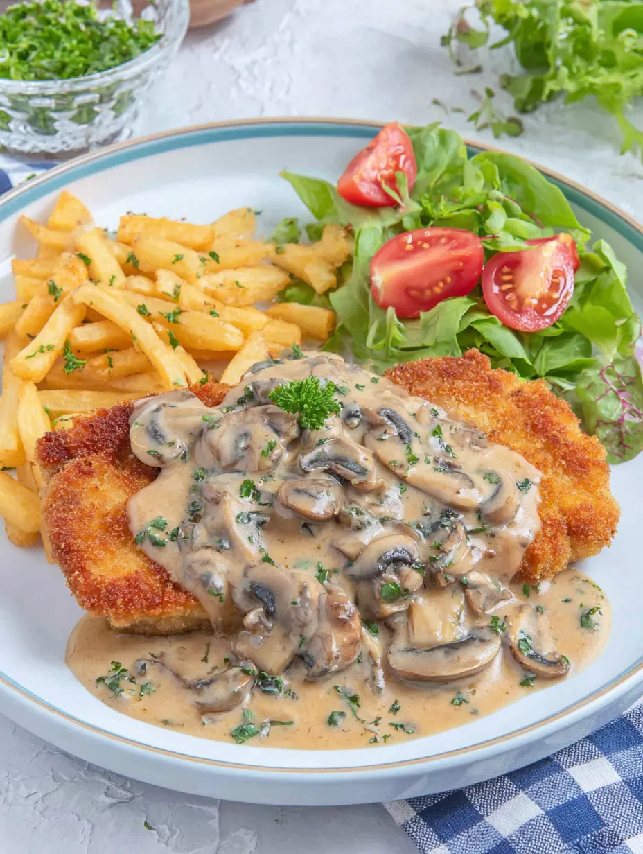 A plate of food with mushrooms, tomatoes, and fries.