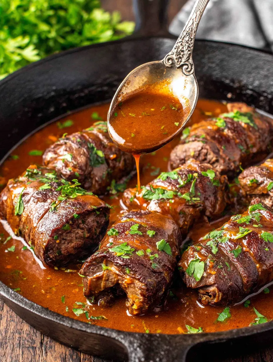 Ein Schmelztiegel mit Fleisch und Sauce.