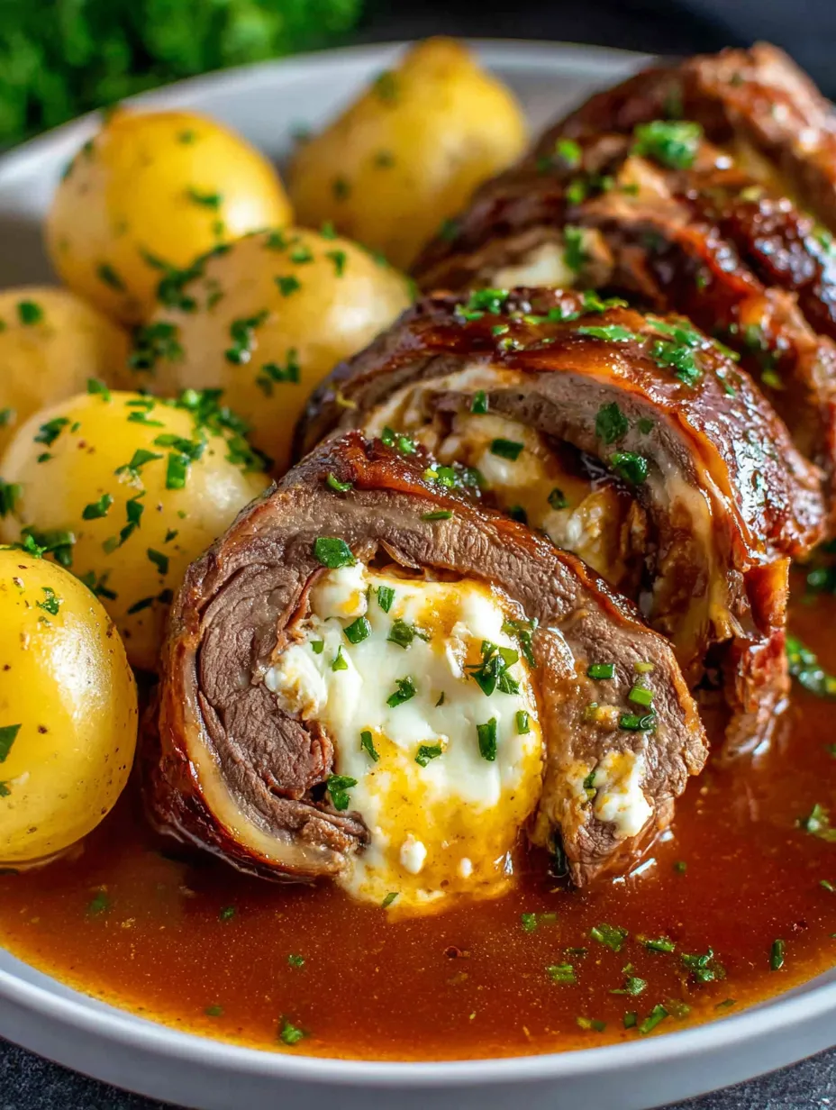 Ein Schmorbraten mit Kartoffeln und Zwiebeln.