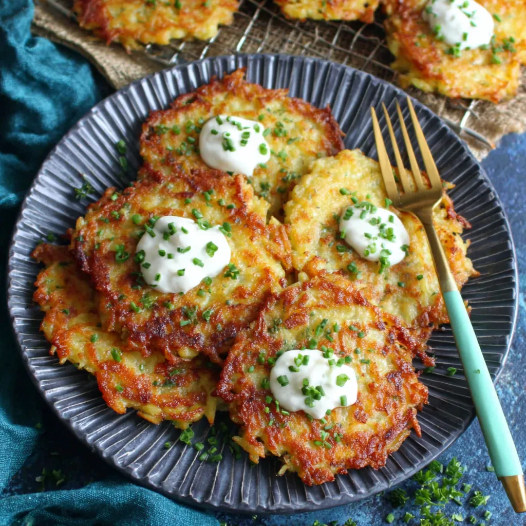 Eine Platte mit Kartoffeln, die mit Mayonnaise und Kräutern garniert sind.