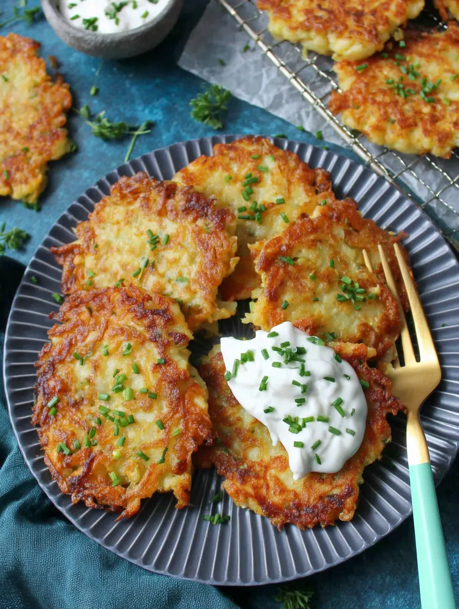 Ein Plate mit Kartoffelkicheln und Mayonnaise.