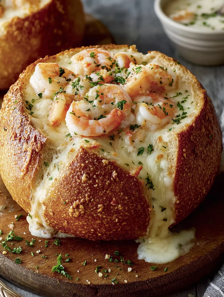 Ein Baguette mit Shrimp und K&auml;se.