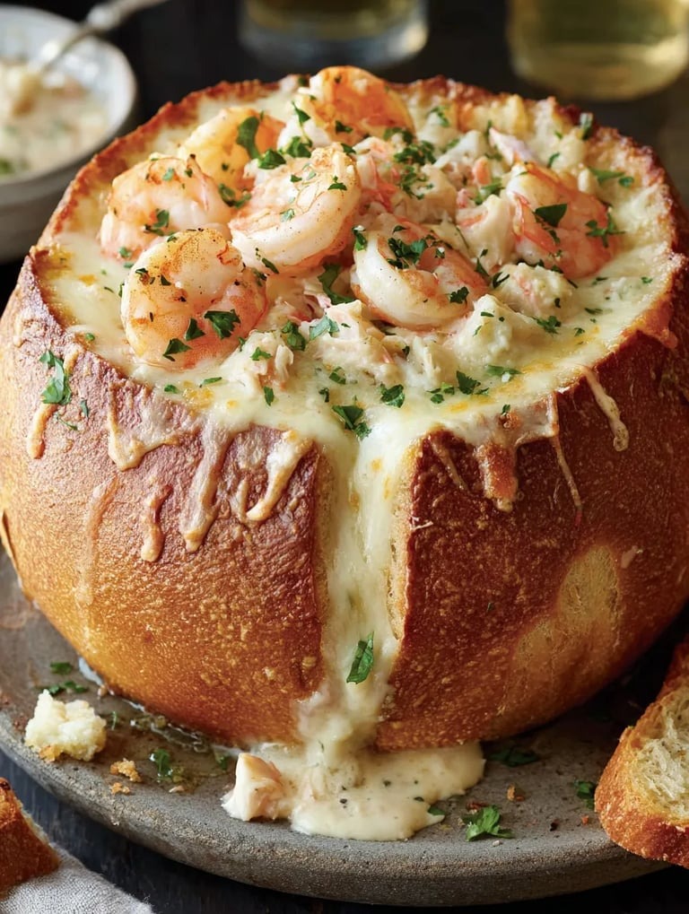 Ein Baguette mit Shrimp und K&auml;se.