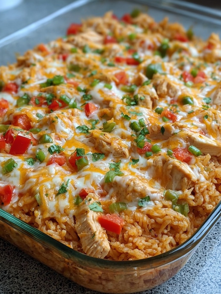 Ein Glas mit einer Mischung aus Rice und Chicken.