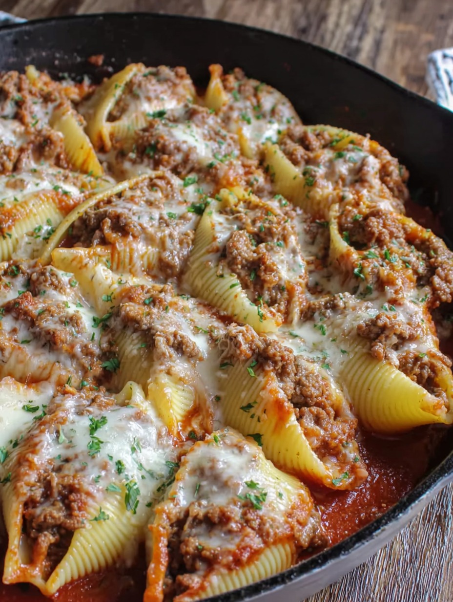 Eine Schüssel mit Spaghetti-Nudeln, die mit Rinder- oder Schweinefleisch und Käse garniert sind.