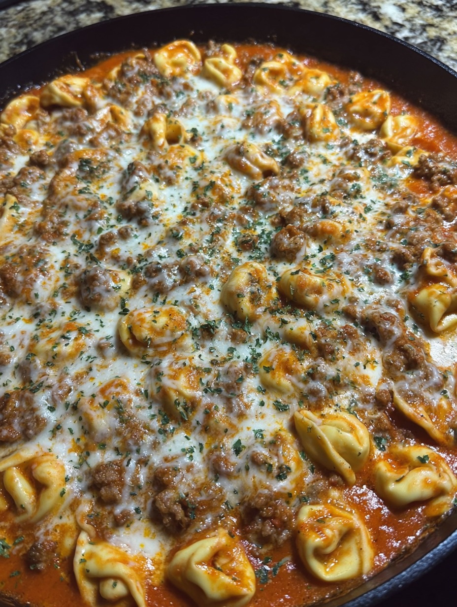 Eine Schüssel mit Pasta und Rindfleisch.