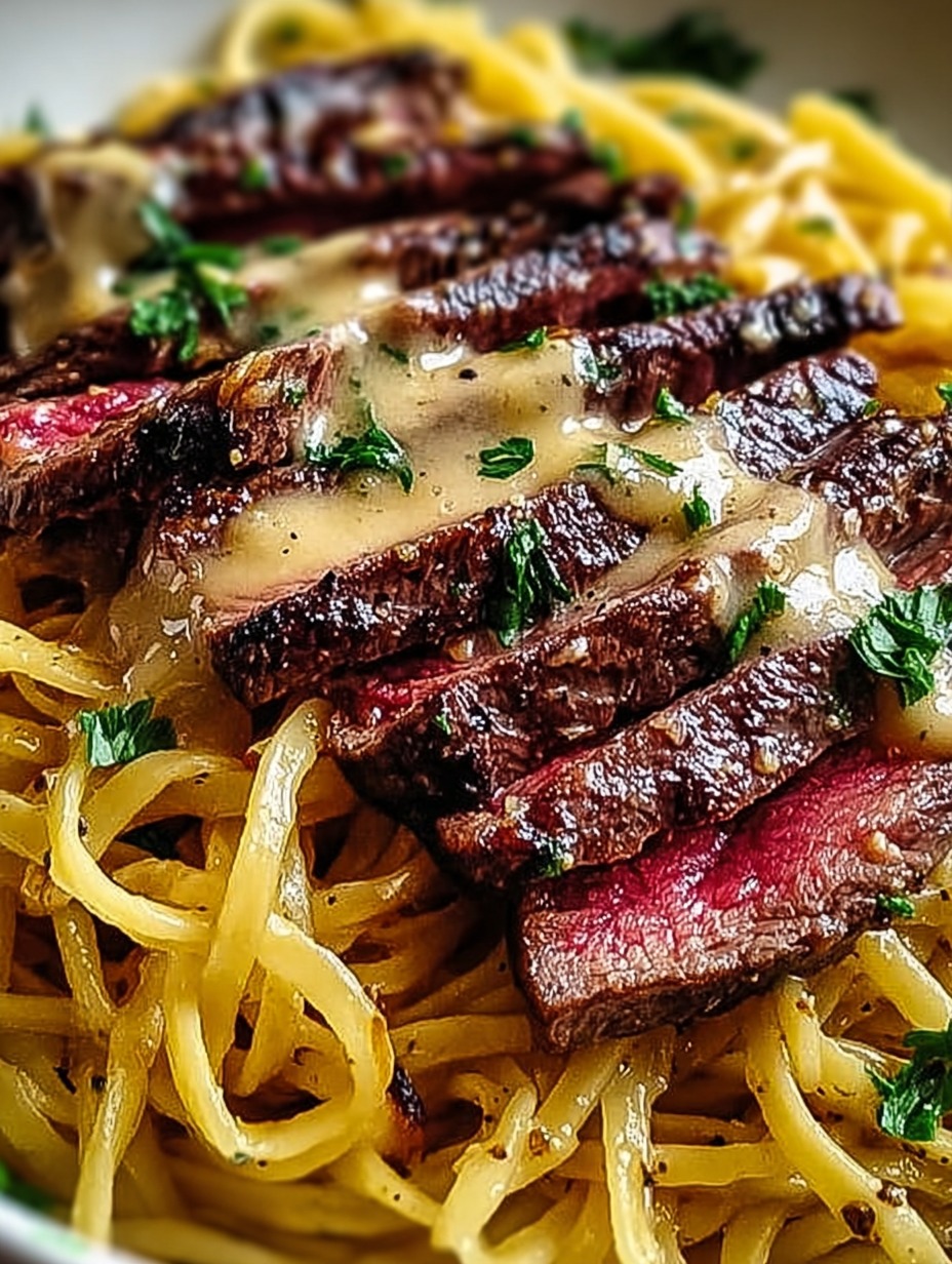 Eine Schüssel mit Spaghetti und Rindfleisch, garniert mit Parsley.