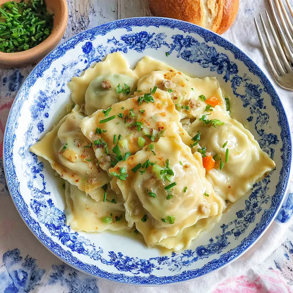 Ein weißer Teller mit pastasalat auf einem Tisch.