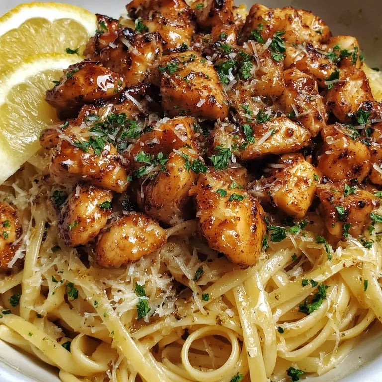 Ein Bild von einer Pasta-Garnitur mit Zwiebeln und Zitrone.