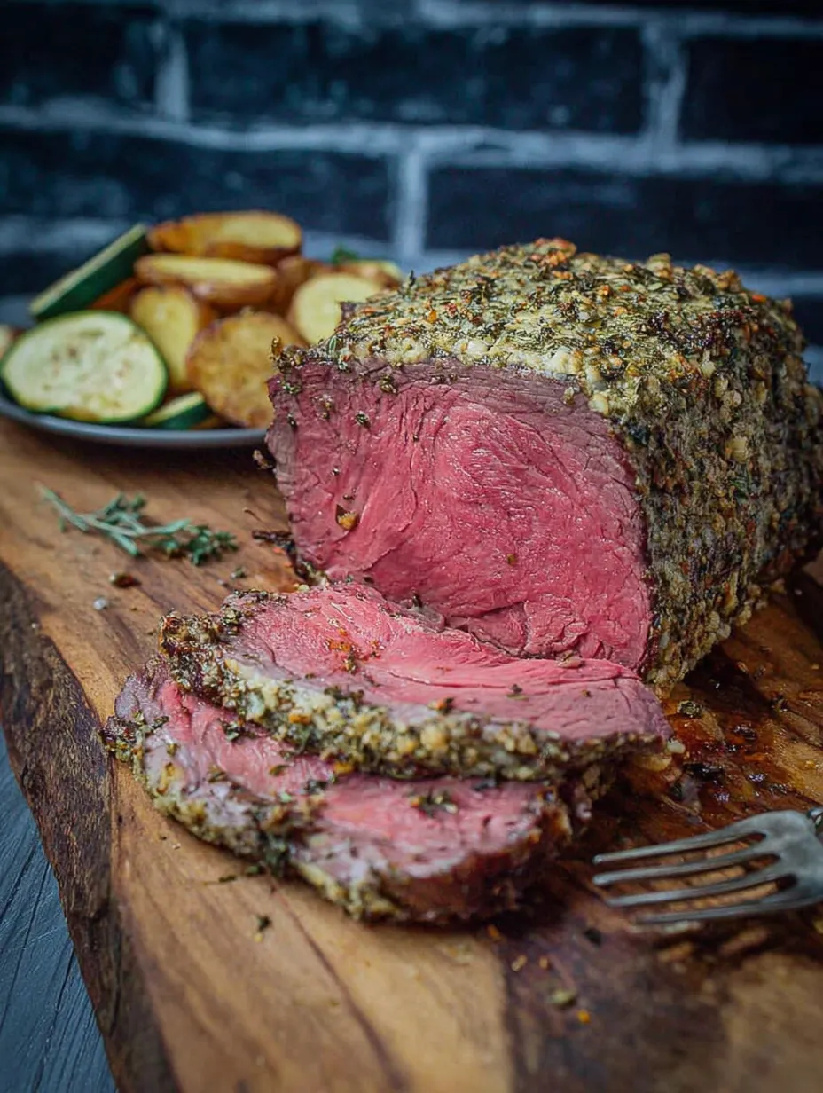 Ein gro&szlig;es St&uuml;ck Rindfleisch auf einem Holzblock.