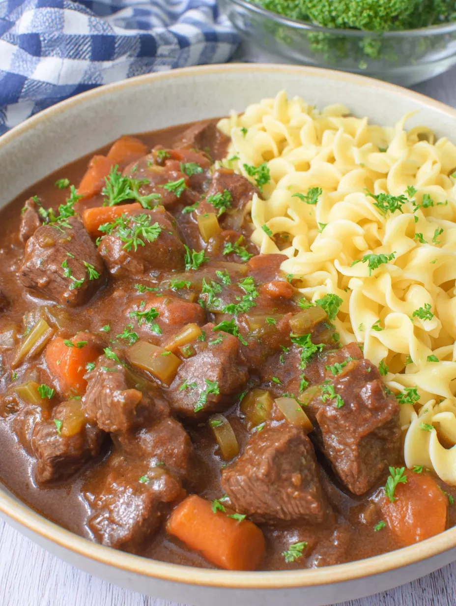 Ein Bild zeigt eine Schüssel mit einer Mischung aus Nudeln, Kartoffeln und Fleisch.