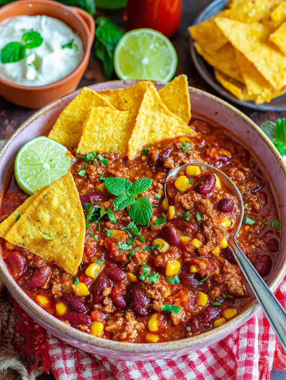 Ein Schälchen mit Chili und Tortillachips.