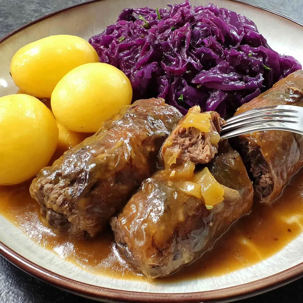 Ein Plate mit gegrilltem Fleisch, Kartoffeln und Sauerkraut.