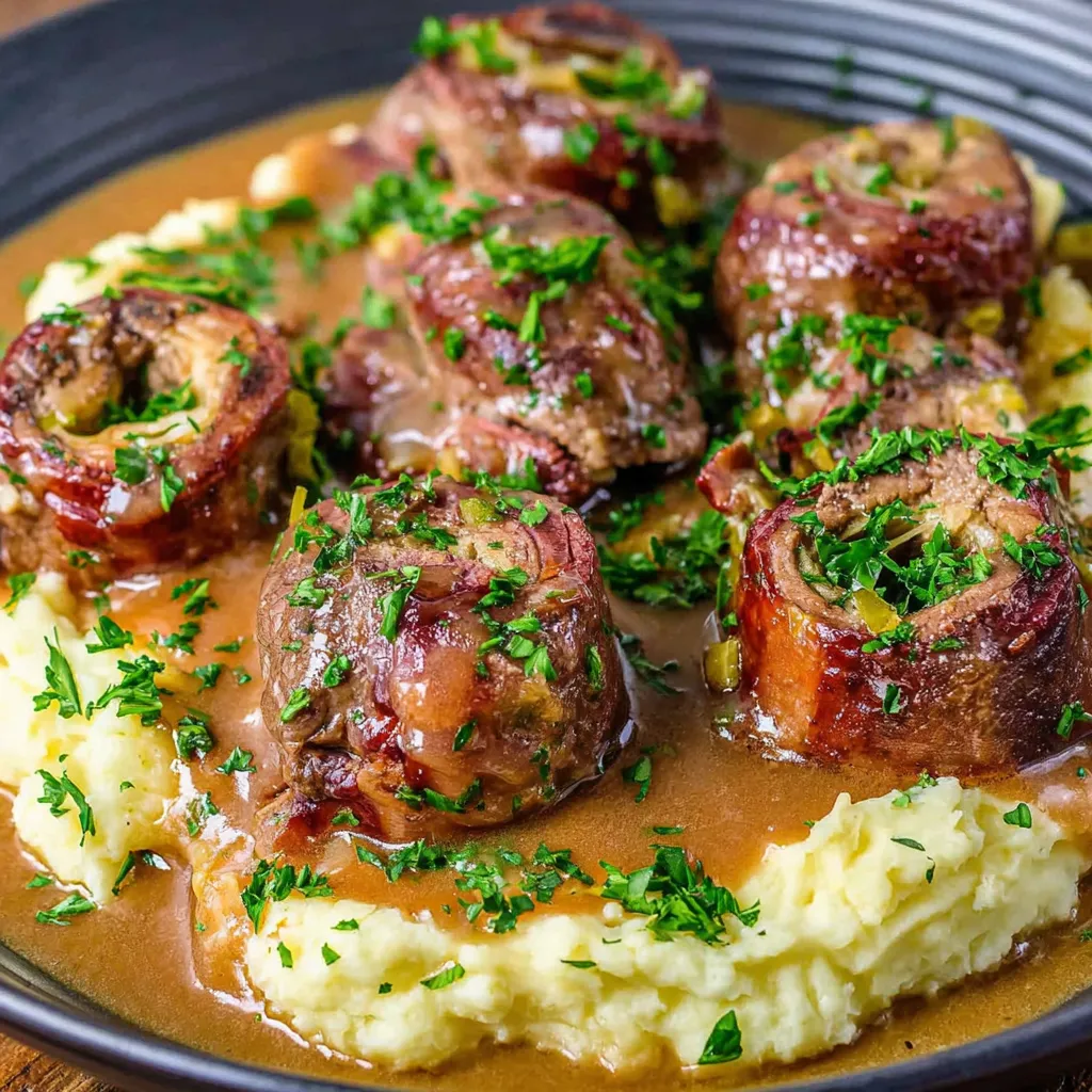 Eine Schüssel mit gegrillten Fleischstücken, die in einer Sauce serviert werden.