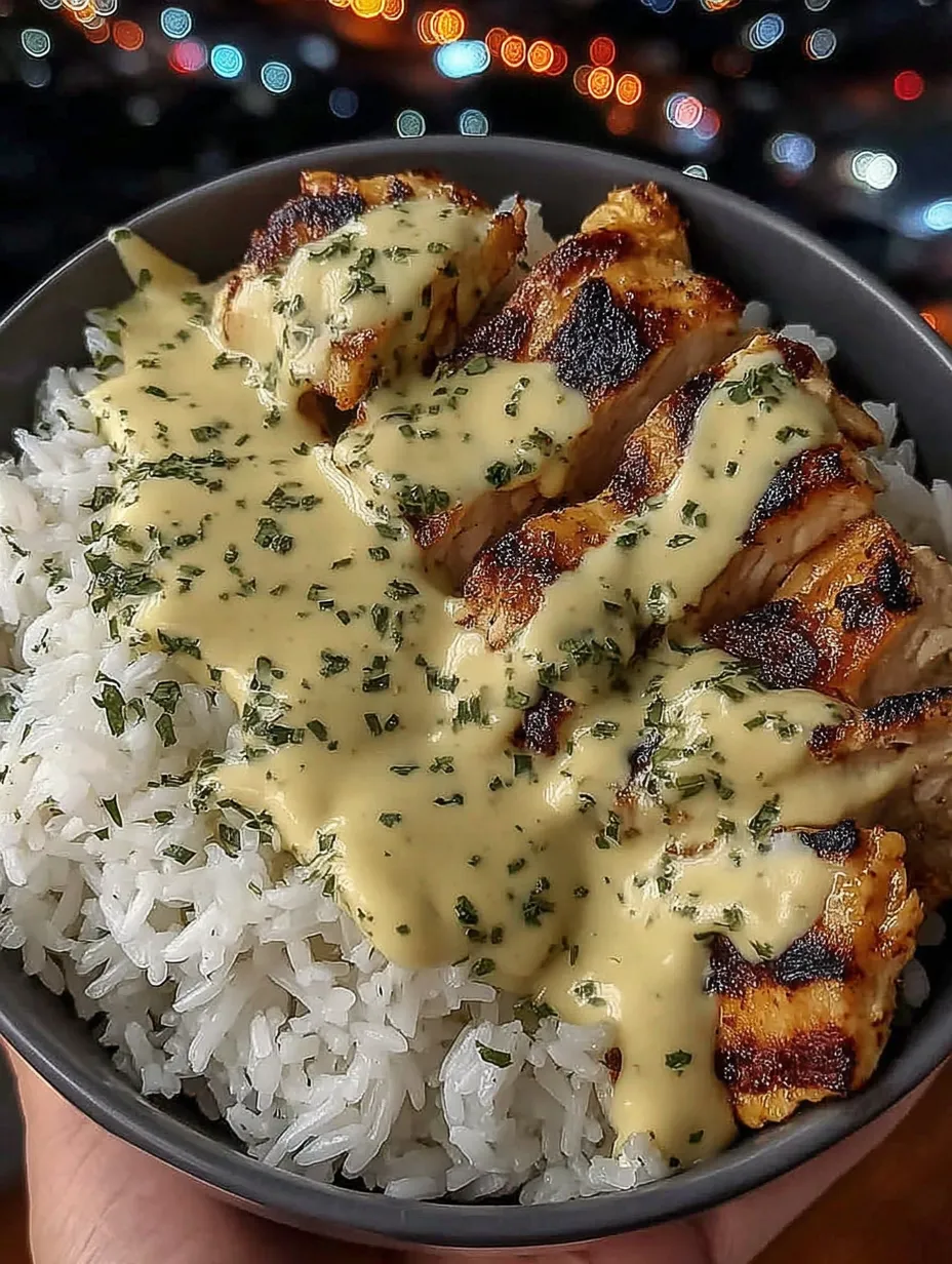 Ein Schälchen mit Rice und Zwiebeln.