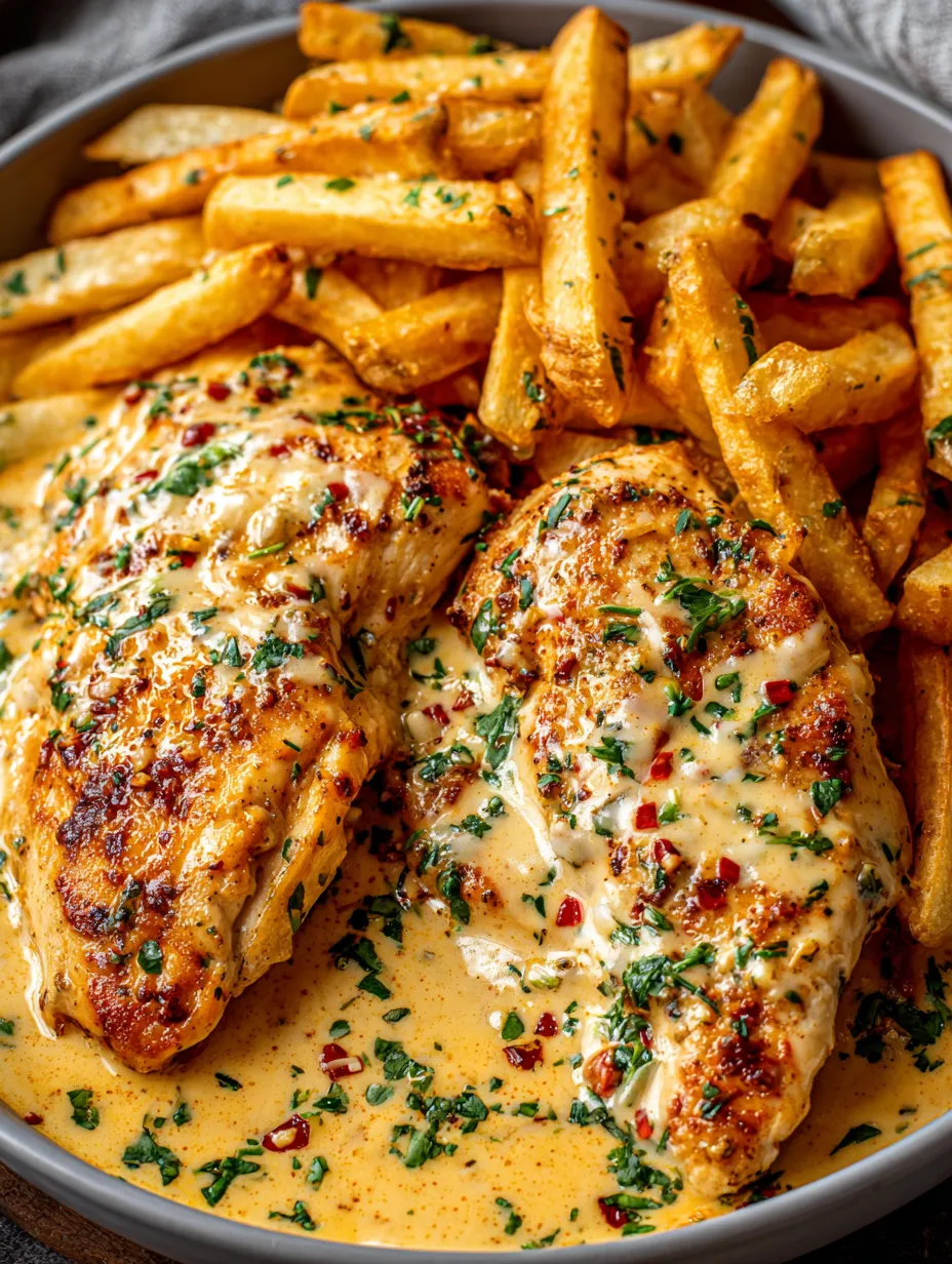 Eine Platte mit Chicken und Fries.