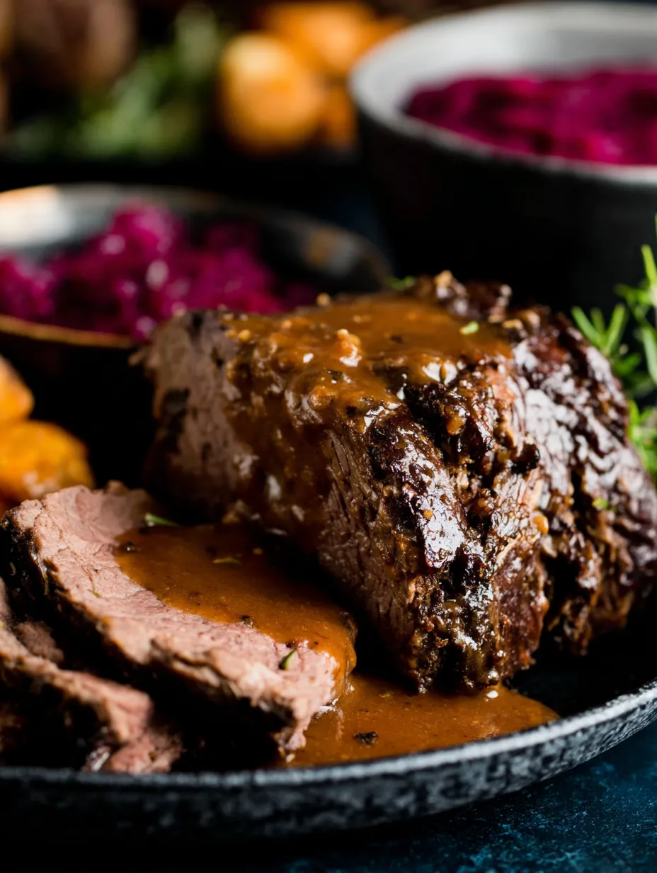 Ein schmackhaftes Steak mit Sauce auf einem Teller.