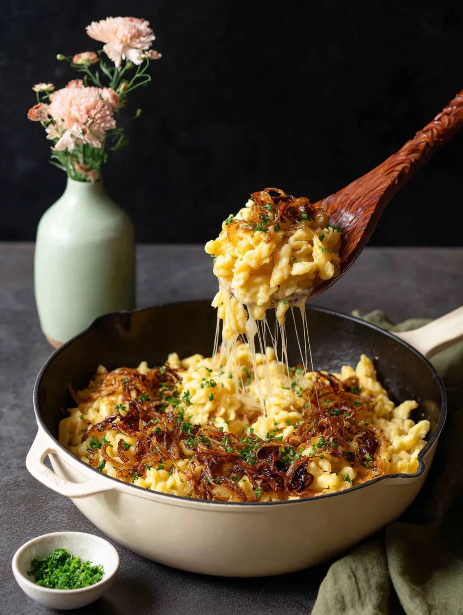 Eine Schüssel mit Macaroni und Käse wird mit einer Gabel gereicht.