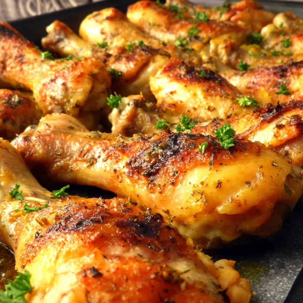 Eine Schüssel mit gegrillten Chickenbrustchen, die mit Parsley garniert sind.