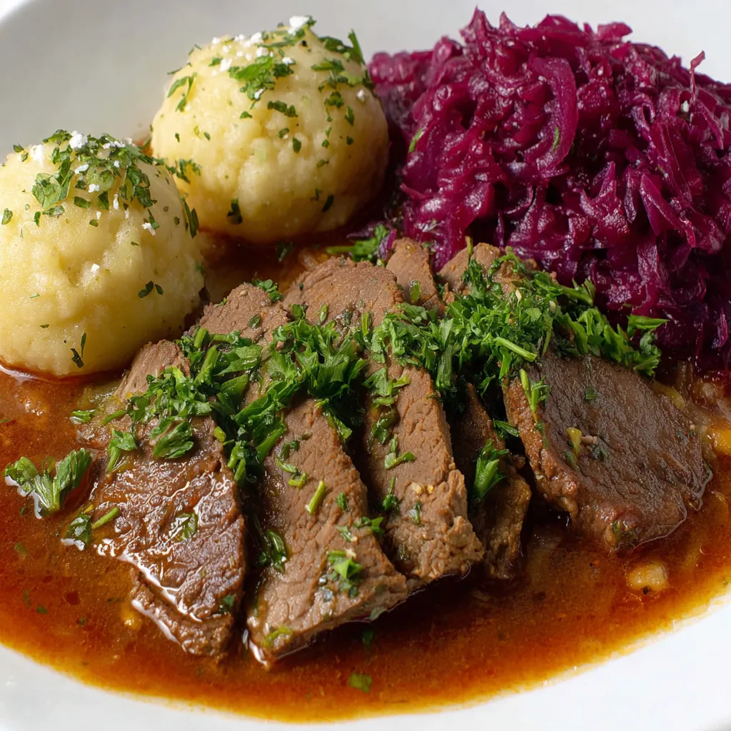 Ein Plate mit gegrilltem Fleisch, Kartoffeln, Sauerkraut und Käse.
