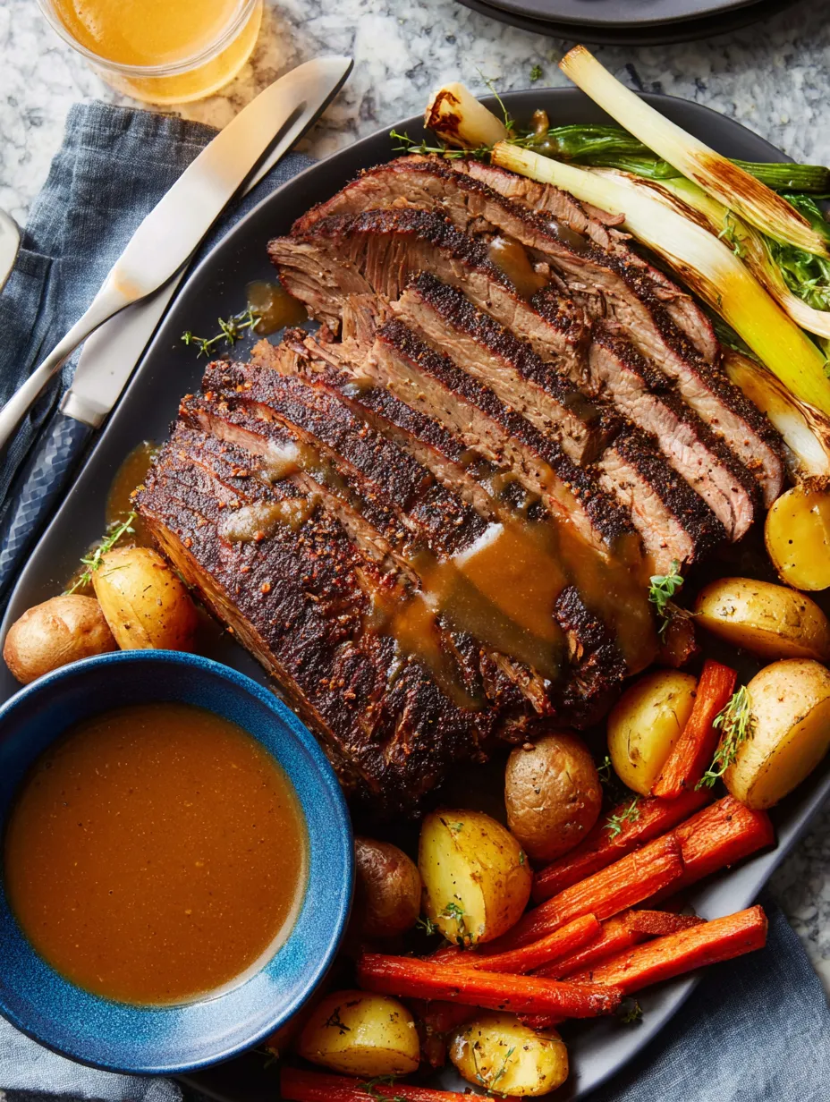 Ein Teller mit Steak, Kartoffeln, Karotten und Zwiebeln.