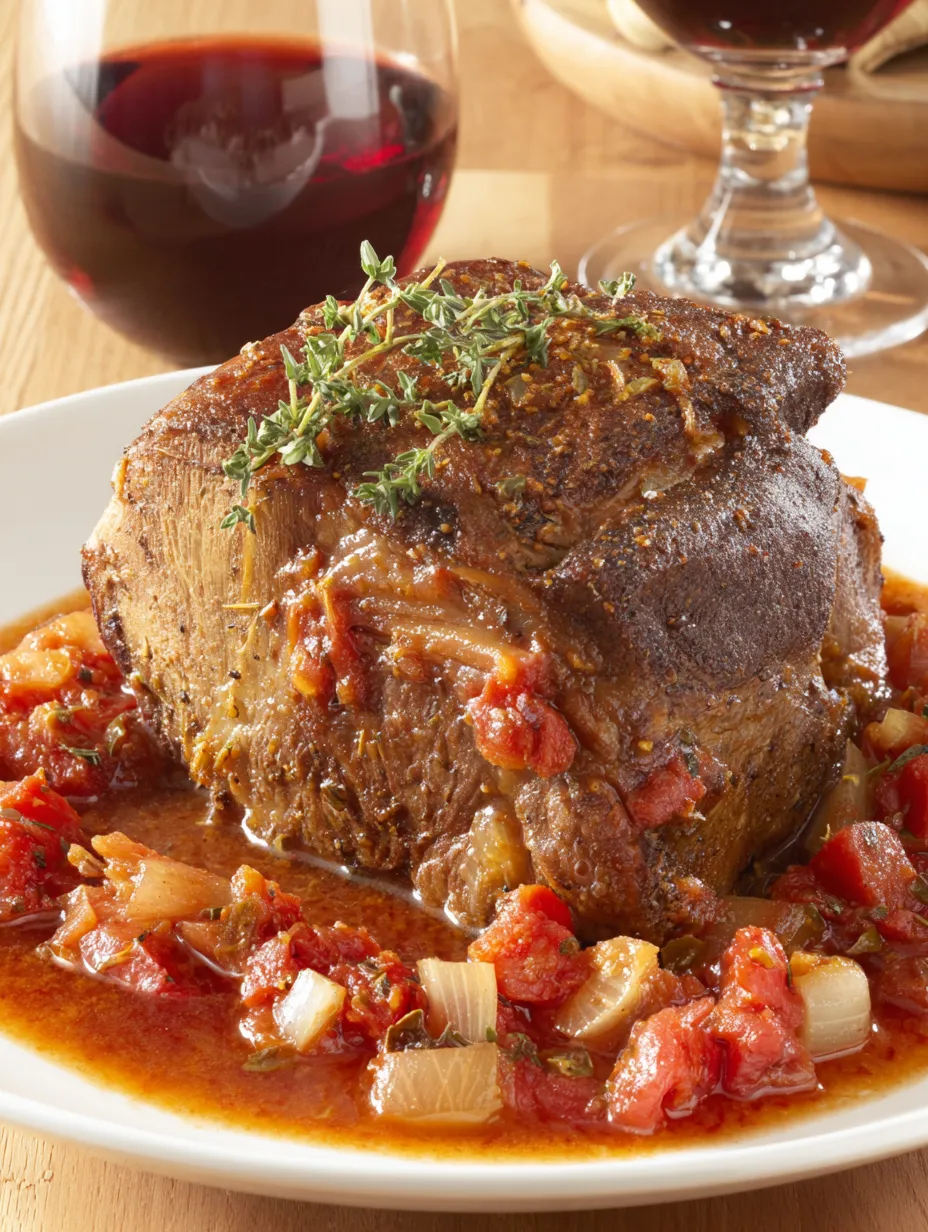Eine Tafel mit einer Portion Rindfleisch, das mit Zwiebeln und Tomaten garniert ist.