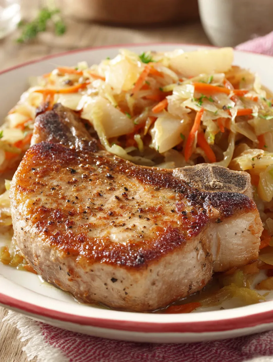 Ein Stück Fleisch auf einem weißen Teller, das mit Kartoffeln und Zwiebeln garniert ist.