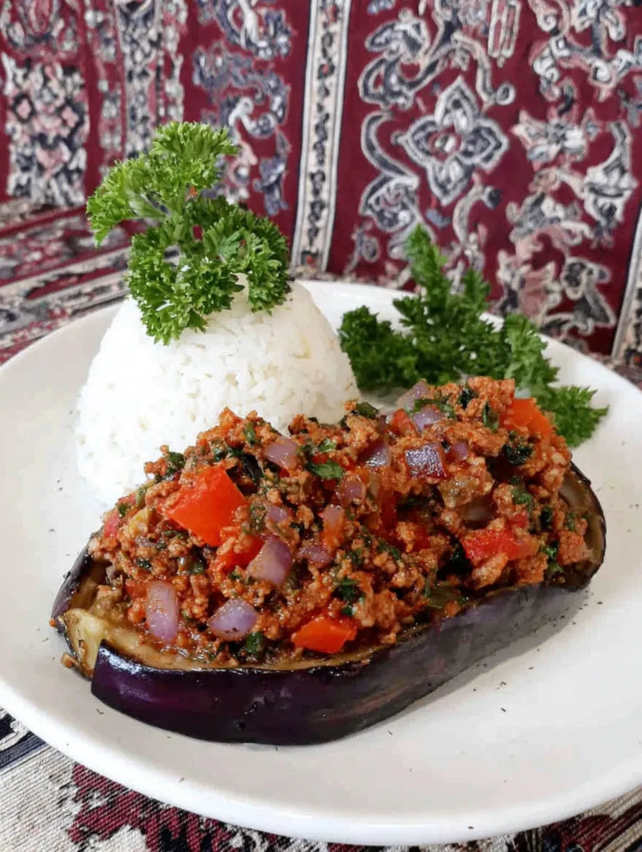 Ein wei&szlig;er Teller mit einer gegrillten Eichel, die mit Rice und Gem&uuml;se garniert ist.