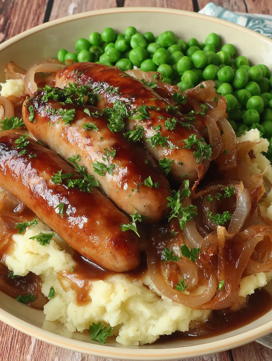Ein Bild von einer Wurst mit Sauce und grünen Zutaten, darunter Zwiebeln, auf einem Teller.