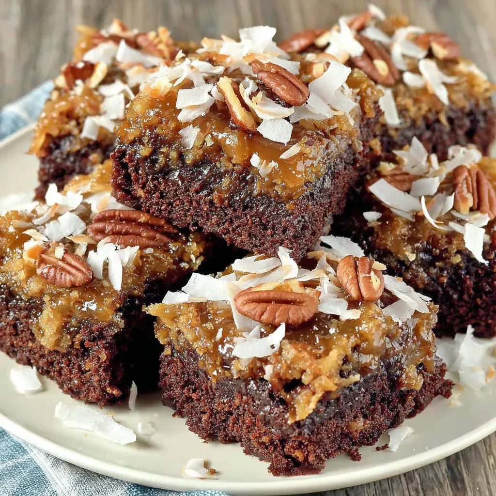Ein weißer Teller mit sechs Stücken von Brownie mit Walnuss und Gewürz darauf.