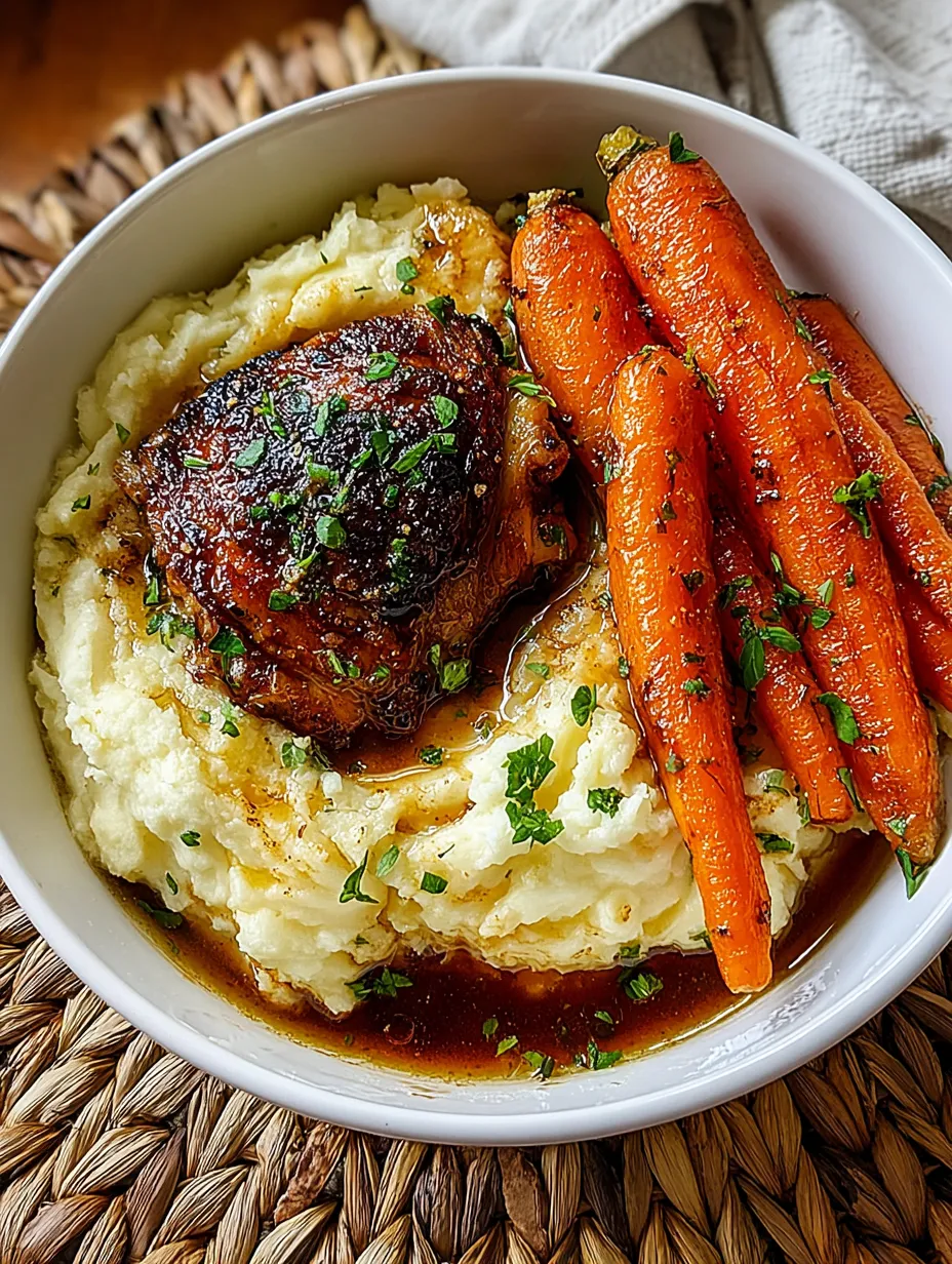 Ein weißer Teller mit Kartoffeln, Karotten, Kokosnuss und Fleisch.