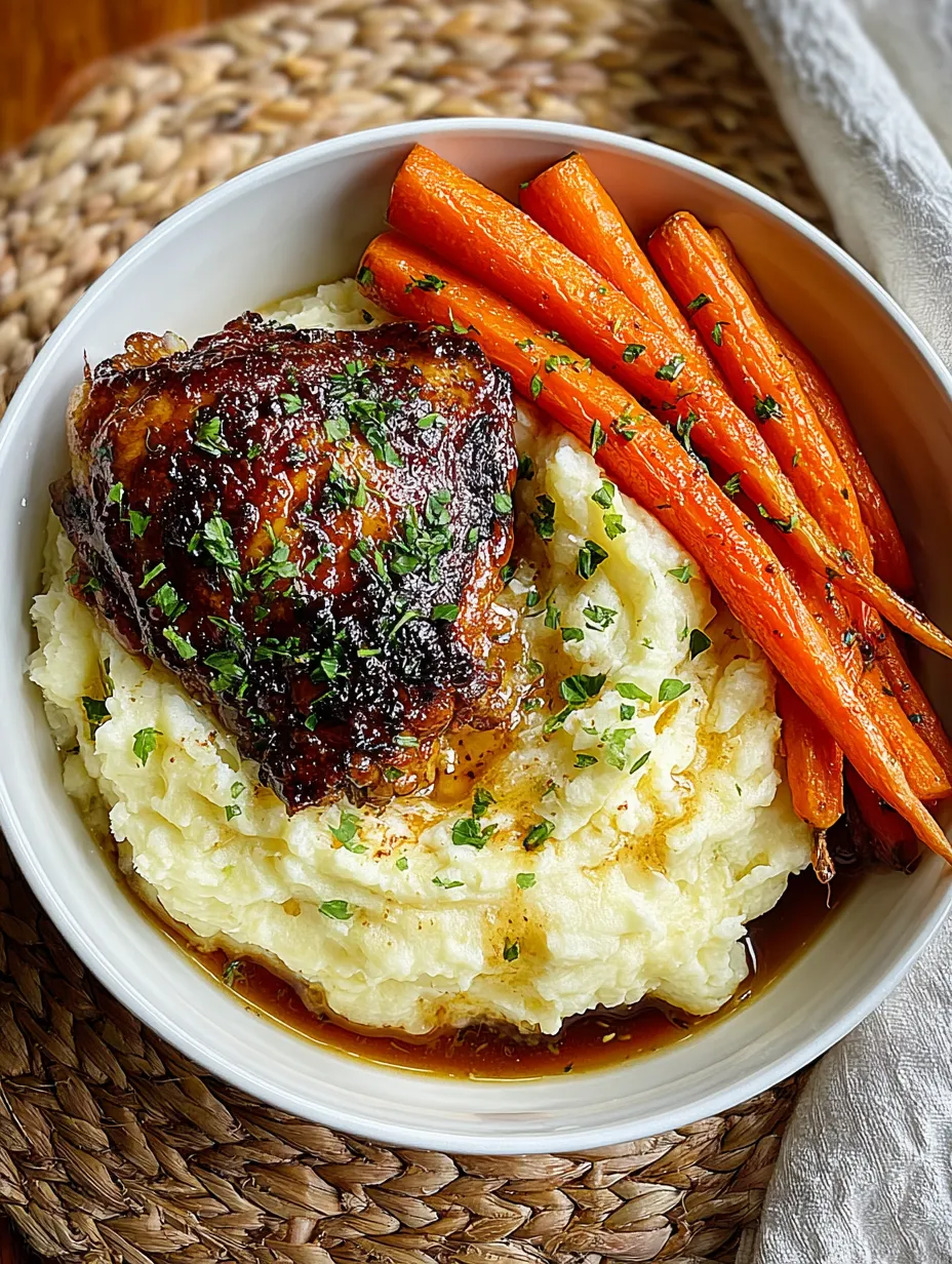 Ein weißer Teller mit Kartoffeln, Karotten, Kichererbsen und Chicken.
